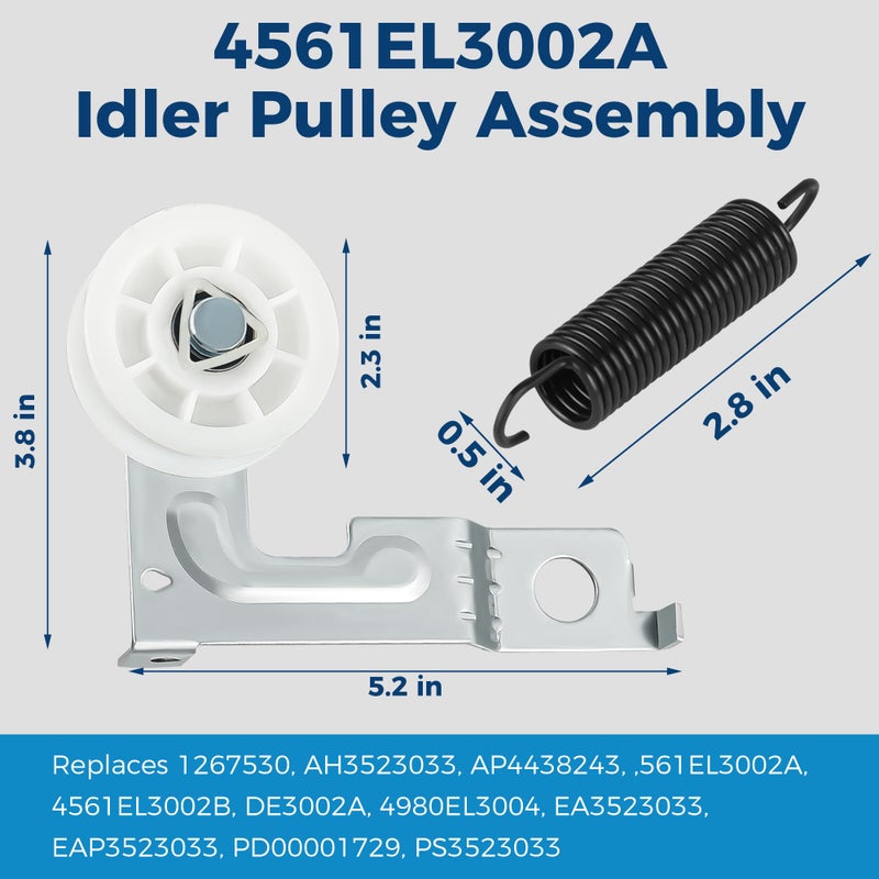 Romalon Dryer Repair Roller kit for Kenmore LG 4581EL2002C Roller Assembly 4561EL3002A Idler Pulley Assembly and 4400EL2001A (4400EL2001F) Dryer Belt - Image 3
